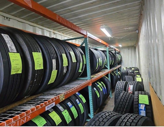 Stack of new truck tires